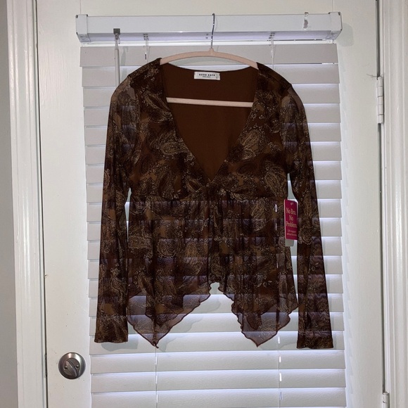 good days project Tops - Chic Brown Paisley V-Neck Blouse